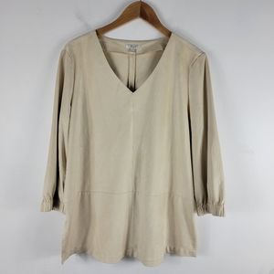 Tyler Boe Eliza Faux Suede Half Sleeve V Neck Split Side Relaxed Fit Top